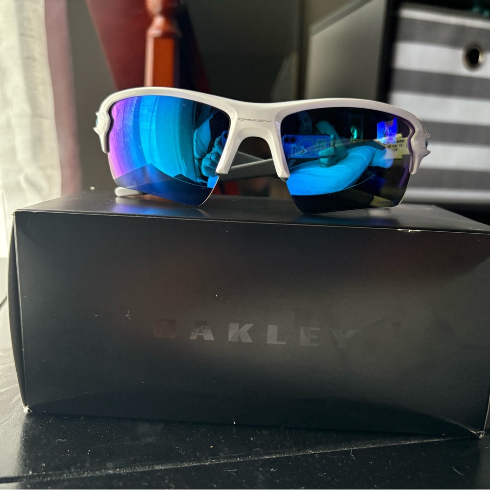 Oakley White Sunglasses with Blue Lenses